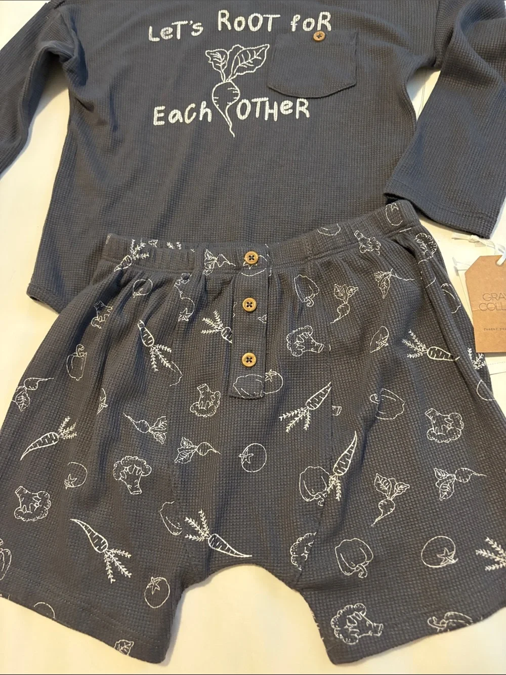 Kids Two-Piece Waffle Set — Slate Blue 